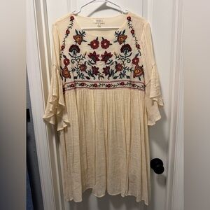 Umgee Floral Embroidery Cream Dress
